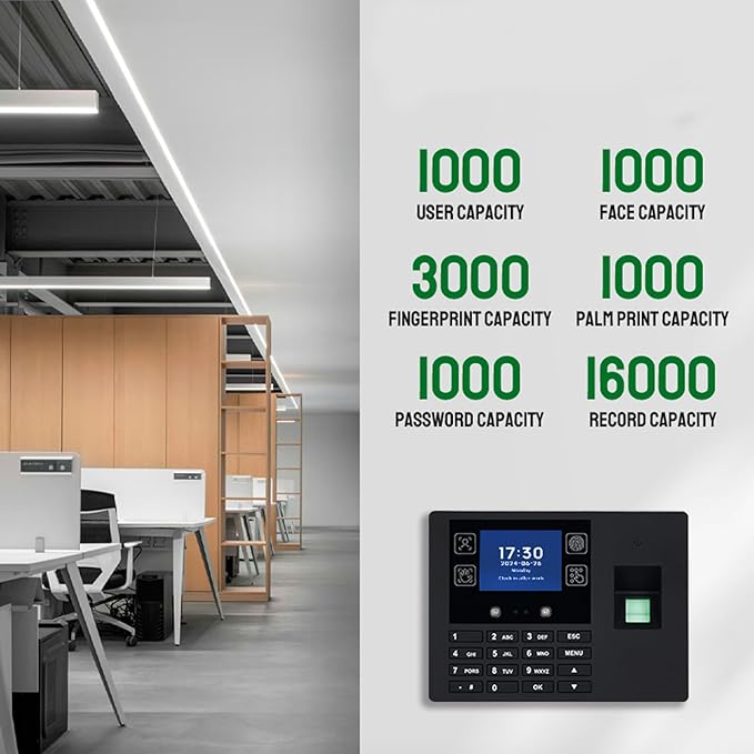 Employee Time Clocks for Small Business, Versatile 4 in 1 Time Machine (Face + Fingerprint + Palm Print + PIN), Clock in & Out Attendance Machine Punch Clock