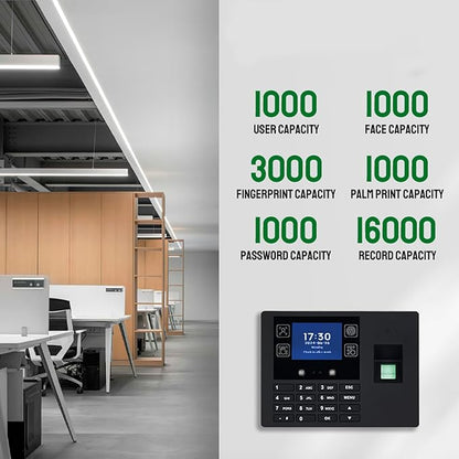 Employee Time Clocks for Small Business, Versatile 4 in 1 Time Machine (Face + Fingerprint + Palm Print + PIN), Clock in & Out Attendance Machine Punch Clock