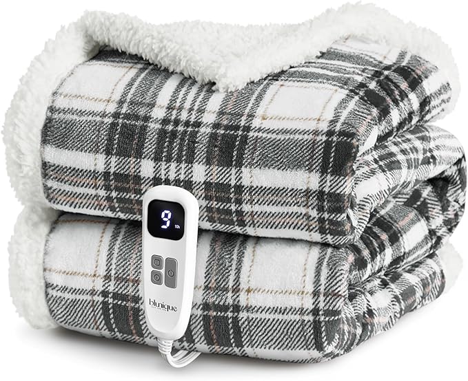 Christmas Heated Blanket Electric Throw-50''x60''Ultra Soft Cozy Plaid Flannel Fast Heating Electric Blanket with 10 Heat Levels & 10 Hrs Auto Off, ETL Certified, Keep Warm in Home Office