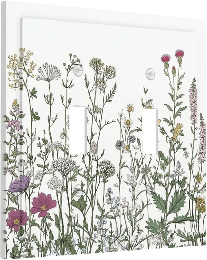 Vintage Herbs Wildflowers Plant Floral Decorative Switch Plates 2 Gang Double Toggle Outlet Light Switch Cover Wall Plate Electrical Faceplate For Bed Room Home Decor