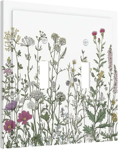 Vintage Herbs Wildflowers Plant Floral Decorative Switch Plates 2 Gang Double Toggle Outlet Light Switch Cover Wall Plate Electrical Faceplate For Bed Room Home Decor