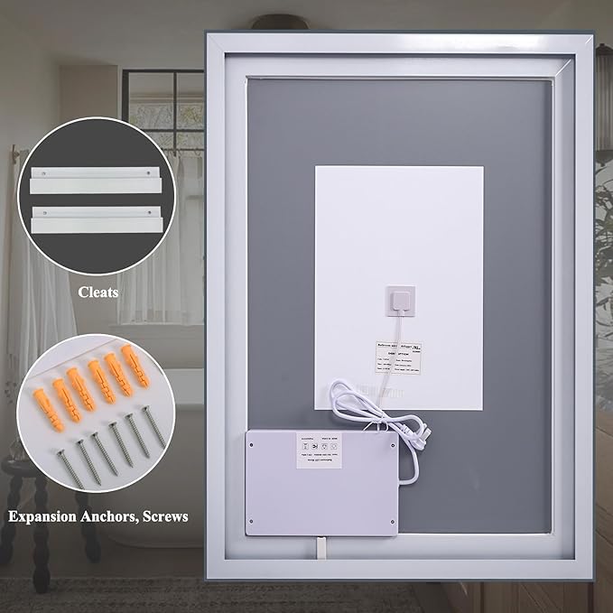 GLSLAND 26"x38" LED Bathroom Mirror with Lights, Dimmable Front and Backlit Vanity Mirrors, Wall Mounted Anti-Fog Lighted Mirror, Horizontal/Vertical Hanging