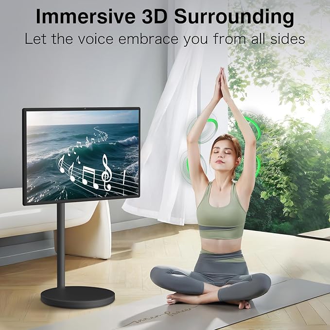Portable Smart Screen On Wheels, 4K Touchscreen Display, Build-in 4K Camera, Rolling TV Android 13 OS, Built-in Battery (5-8H), Remote Control, 8+128GB Storage (Black/32 inches Ultra)