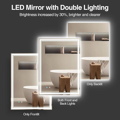 20"x28" LED Bathroom Mirror with Anti-Fog, Dimmable Backlit + Front Lit, 3 Colors LED Bathroom Vanity Mirror for Wall, Memory Function, Shatter-Proof Glass, ETL Listed(NHYJ5722D-NA)