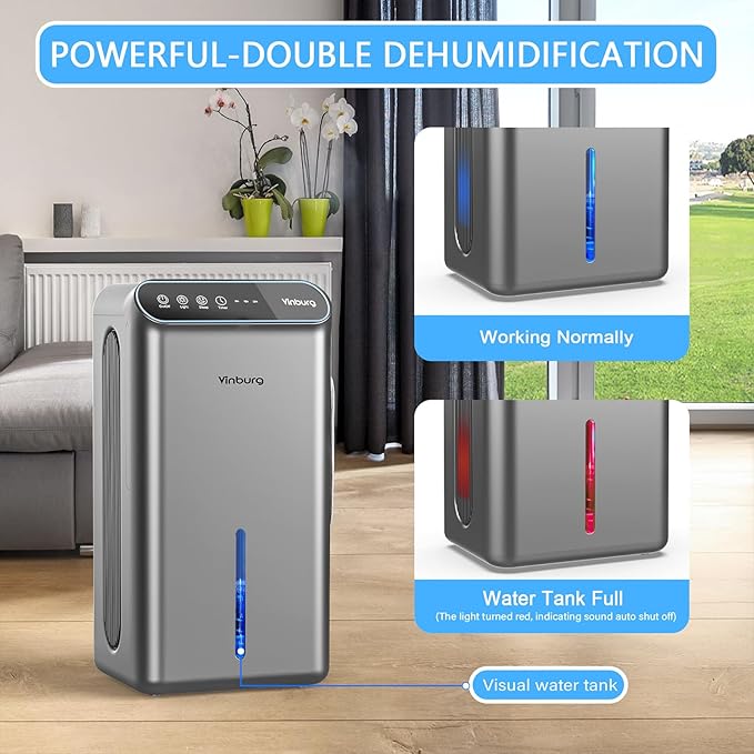 Dehumidifier for Basement (85 OZ, 800 sq ft) Quiet Dehumidifiers for Home, Auto Shut-Off, Sleep Mode, 3 Gear Timer(8H,16H,24H), Small Dehumidifier for Bedroom, Bathroom with Drain Hose