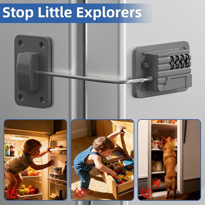 Refrigerator Lock, Heavy Duty Fridge Locks for Kids, Freezer Lock with Combination for Refrigerator Drawer Cabinet Safety, Easy to Install No Keys Needed Grey, 2 Packs