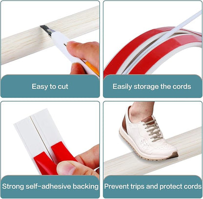 Floor Cord Cover Self Adhesive Cord Hider Floor Extension Cord Covers for Floor Power Cord Protector Cable Management Prevent Cable Trips Cable Cavity 0.59" W x 0.31" H (Beige Wood, 10Ft)