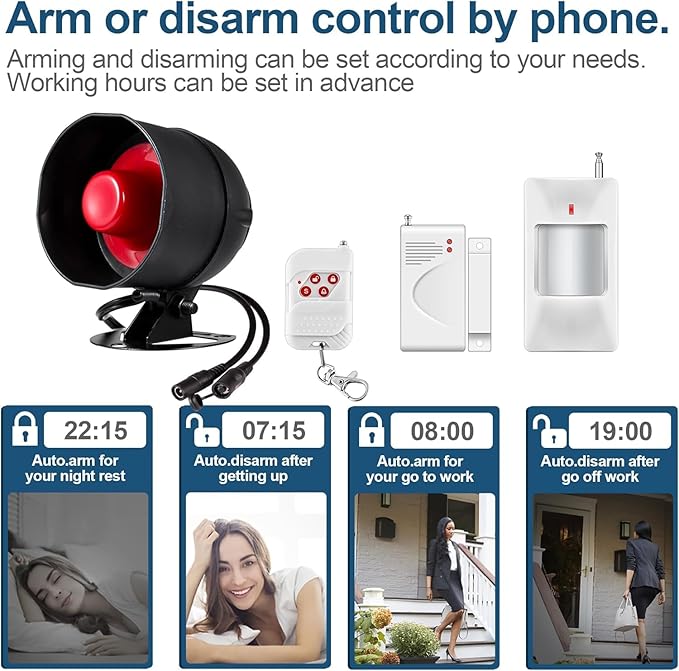 WiFi Alarm Home Security System, 120dB Alarm System with Motion Sensor and Remote Control, WiFi Siren for Shed Garage Alarm
