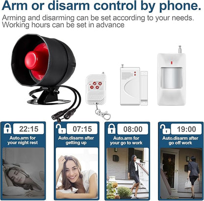 WiFi Alarm Home Security System, 120dB Alarm System with Motion Sensor and Remote Control, WiFi Siren for Shed Garage Alarm