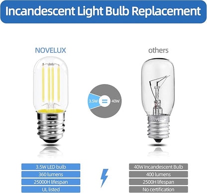 2.5 Inch E17 Intermediate Base LED Filament Bulb 360 Lumens, 5000K Daylight White Dimmable Appliance Bulb AC 120V, UL Listed T8 Microwave Light Bulbs Under Hood for Refrigerator Stove 6Pack