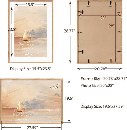 20x28 Oak Wood Picture Frame, 20"x28" Poster Frame for Wall, 20x28 Picture Frame with Mat for 16x24, Solid Oak Wood Photo Frame 20 x 28 with Tempered Real Glass (Natural Oak Color, 1 Pack)
