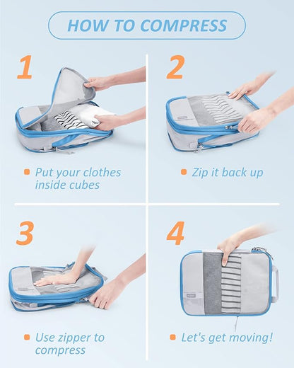 BAGSMART 6 Set /4 Set/2 Set Compression Packing Cubes for Travel, Lightweight Luggage Organizer Bags, Durable Space Saver Bags Travel Essentials