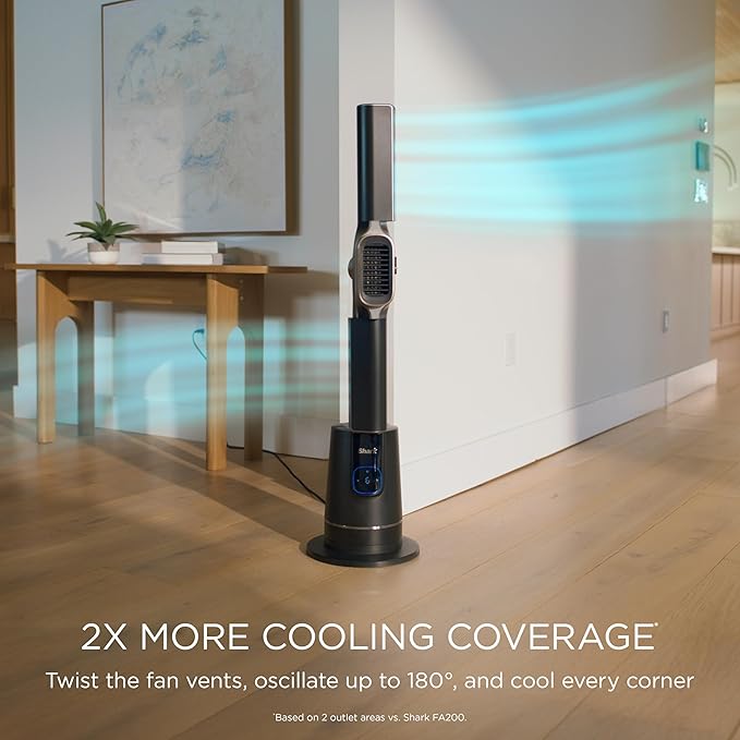 Shark TurboBlade Cool + Heat – 2-in-1 Bladeless Tower Fan & Space Heater for Customizable Year-Round Indoor Use, Bedroom, Living Room, & Office | Powerful Cooling + Rapid Room Heating, Charcoal, TH202