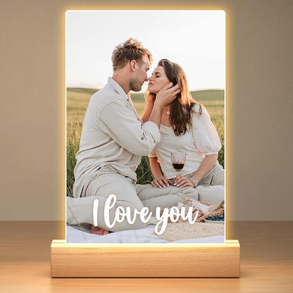 Personalized Picture Frame, Custom Photo Frame with Night Light, Custom Picture Frames, Personalized Anniversary Birthday Valentines Day Gifts for Women Men Her Him Girlfriend Boyfriend Couple