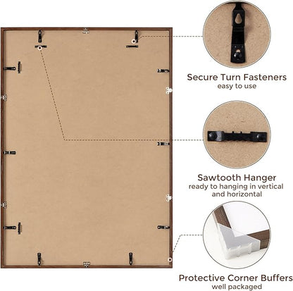 24x34 Oak Wood Picture Frame, 24"x34" Poster Frame for Wall, 24 x 34 Frame with Mat for 20x30, Rustic Wood Frame 24 x 34 with Real Glass, 24 by 34 Large Photo Frame (Walnut Color, 1 Pack)