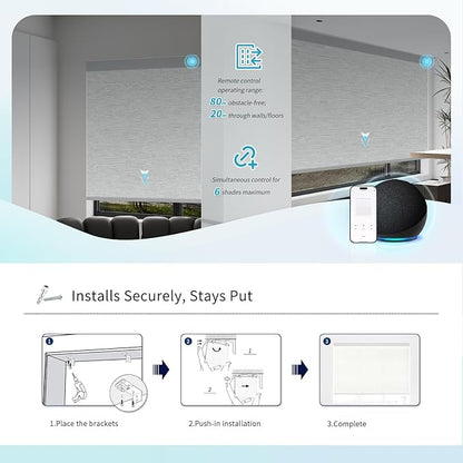 Motorized Blinds with Remote Custom Size Blackout Smart Roller Shades Compatible with Alexa Google, Electric Blinds for Windows