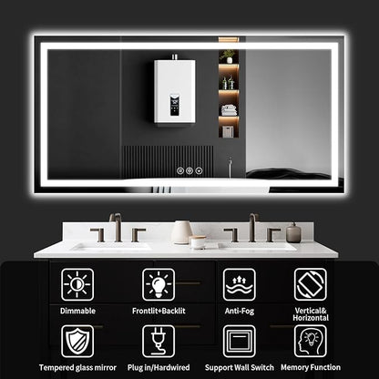 LED Bathroom Mirrors 32"x72" Bathroom Mirror with Lights for Wall, Backlit + Front Lit, 3 Colors, Anti-Fog, Dimmable Brightness for Vanity,Bathroom, Entryway, Living Room