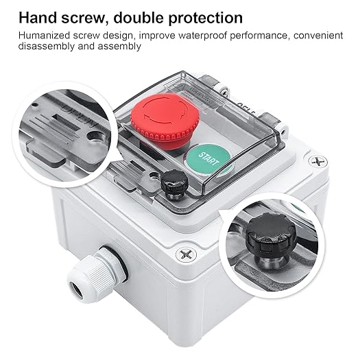 IP67 Outdoor Waterproof Box 2 Push Button (Letter) Emergency Stop Button Momentary Push Button Button with Protective Cover Anti-misoperation Switch(AC/DC 6A-110V/3A-240V/2.5A-380V)