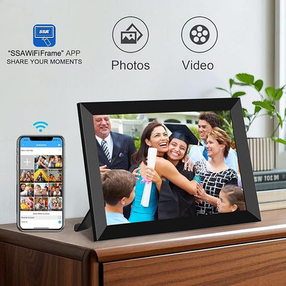 SSAWIFIFRAME Digital Photo Frame 10.1 inch WiFi Digital Picture Frame IPS Touch Screen 32GB Storage Auto-Rotate Easy Setup to Share Photos & Videos via SSA WiFi Frame App from Anywhere