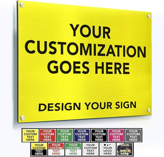 Custom Metal Signs, Personalized Aluminum, Waterproof Business Signs, White Aluminum (Yellow Background, 42x28 In)