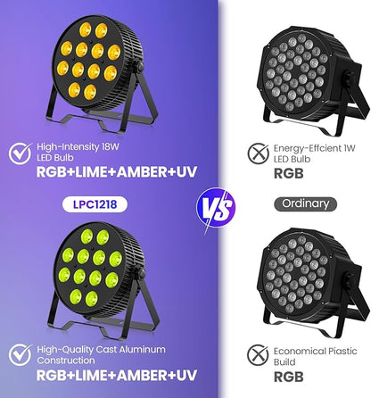 Betopper LED Stage Lights,12X18W DJ Par Light,RGB+Lime+Amber+UV 6-in-1 Wash/Strobe Effect Stage Lighting, DMX512/Sound Activated Uplighting Light for DJ,Parties,Concerts,Bars,1 Pack