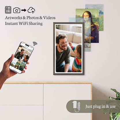 BSIMB Large Digital Picture Frame 24 Inch, 1920x1080 FHD WiFi Digital Photo Frame Electronic 32GB, Wall Mount Included, Share Pictures/Videos via App Easy Setup Gifts for Mom(Non-Touch), Dark Wood