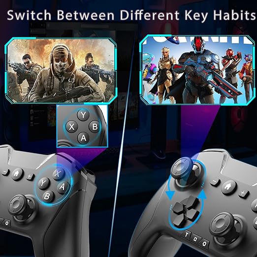 UNIHOW Bluetooth Game Controller for PC, Mac, Nintendo Switch, iOS, Android - Dual Motor, 6-Axis Gyroscope, Backlit, Ergonomic Design