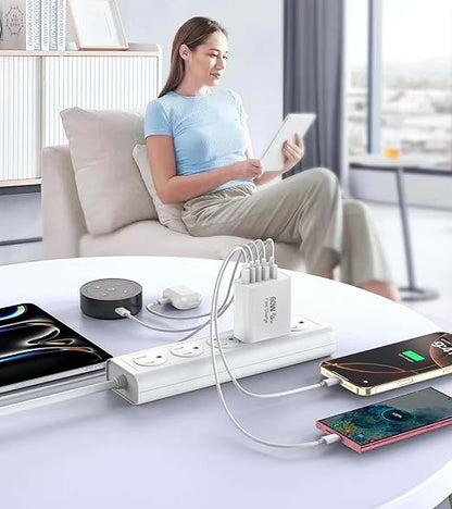 USB C Fast Charger Block, 2Pack 60W 5-Port Type C iPhone Charger Plug, Apple Fast Charging Block, 3 USB C+2 USB A PD & QC 3.0 Power Adapter Multi-port Cube Brick for iPhone 16/15/14/13/12/11/X/8, iPad