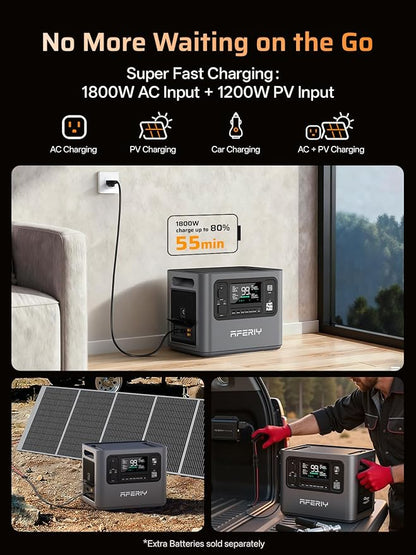 AFERIY P280 2800W Portable Power Station with 200W Solar Panel, UPS 2048Wh LiFePO4 Battery,Expandable to 10kWh,1800W AC Charging Less 38 mins,Solar Generator for Home Use,Power Outages,Camping,and RVs