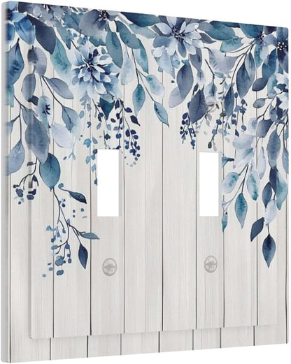 Eucalyptus Rustic Watercolor Plant Decorative Switch Plates 2 Gang Double Toggle Outlet Light Switch Cover Wall Plate Electrical Faceplate For Farmhouse Home Decor