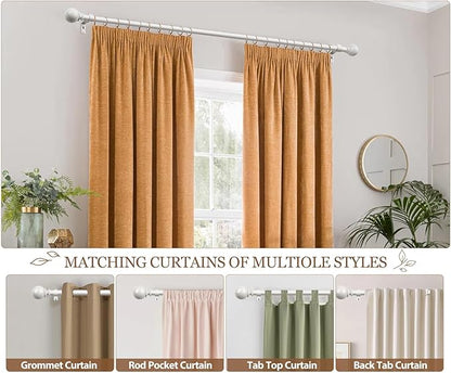KAMANINA Curtain Rods 32 to 120 Inches (2.6-10ft), 7/8 Inch White Curtain Rods for Windows 66 to 120, Long Adjustable Drapery Rod with Round Finials
