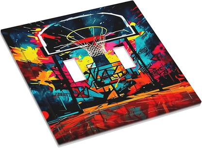 Colorful Graffiti Basketball Sport Basket Hippie Double Toggle Light Switch Covers 2 Gang Wall Plate Dual Decorative Switchplate Electrical Faceplate for Country Bathroom Bedroom Decor