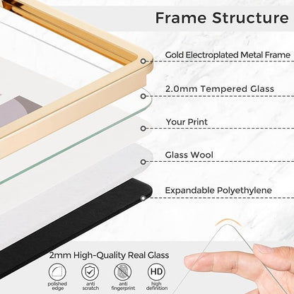 Axeman 5x7 Picture Frame-Metal Rounded Corner Frame 5x7, 5''x7''Photo Frame with Tempered Glass,Tabletop and Wall Display, One-Piece 5 By 7 Metal Picture Frame for images, Gold