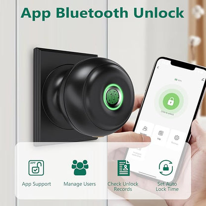 GeekTale Fingerprint Door Lock, Smart Lock with App, Biometric Door Lock, Thumbprint Door Knob, Smart Fingerprint Door Knob for Bedroom, Office, Apartment