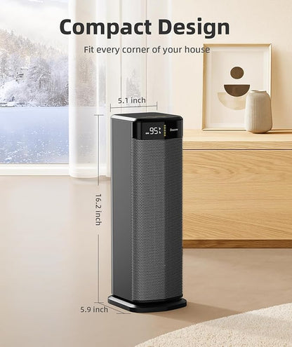 BREEZOME Space Heater for Indoor Use, 1500W Fast Heating Electric Heater with Thermostat & 24H Timer, 90°Oscillating PTC Ceramic Heater, Portable Room Heaters for Home Bedroom Office, Dark Grey