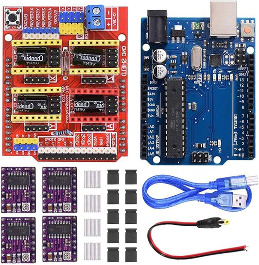 DAOKI CNC Shield V3.0 Expansion Board Kit with Board for Arduino, 4PCS DRV8825 Stepper Motor Driver and Heatsink, 10PCS Jumper Cap, USB Cable for Engraving Machine