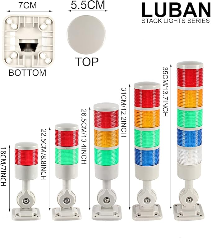 Led Signal Tower Stack Lights, Industrial Signal Warning Column Tower Lamp Andon Lights with Rotatable Base, Steady/Flashing Light Switchable,12V 24V DC(5-Layer, no Buzzer)