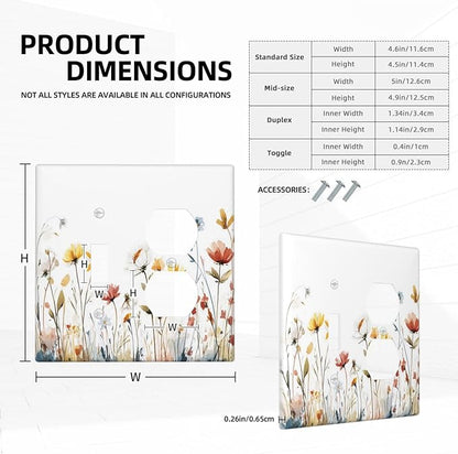 Watercolor Wildflower Colorful Floral Plant Wallplates 1 Toggle 1 Duplex Switch Plate Electrical GFCI Faceplate Decorative Light Switch Covers for Bed Room Living Room Decor