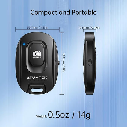 ATUMTEK Camera Remote Shutter for iPhone and Android Smartphones (2 Pack), Wireless Phone Remote Control Selfie Button for Photos and Videos (Bluetooth 5.2), Wrist Strap Included, Black & White