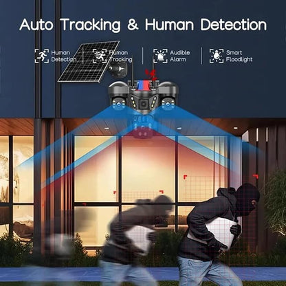 4K Solar Security Camera, 3 Cameras Security Cameras Wireless Outdoor, 360° Pan & Tilt Surveillance, Have Alarm Detection, Smart Monitor＆Night Vision, Two Way Intercom Outdoor Function 2.4GHz Wi-Fi