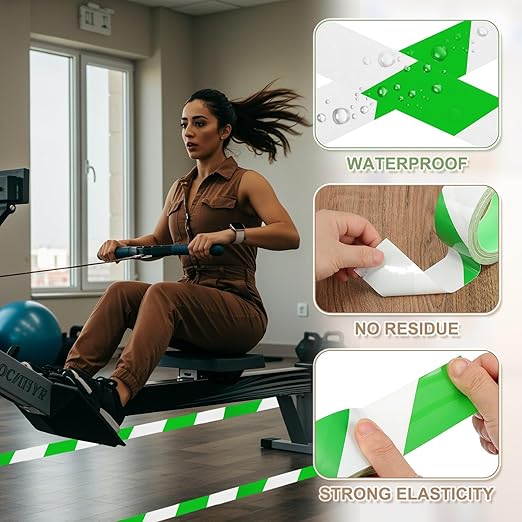 PATIKIL Floor Marking Tape 2 Inch x 110 Ft, 4 Pcs Self-Adhesive Warning Safety Tape Caution Stripe for Walls Floors Pipes Equipment Outdoor, Green/White