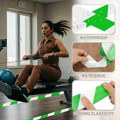 PATIKIL Floor Marking Tape 2 Inch x 110 Ft, 6 Pcs Self-Adhesive Warning Safety Tape Caution Stripe for Walls Floors Pipes Equipment Outdoor, Green/White
