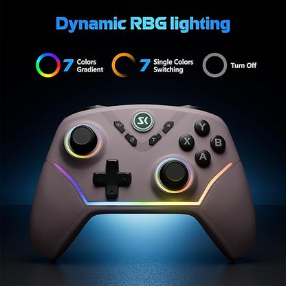 Wireless PC Controller with Hall Effect Joysticks & Triggers, 1000Hz Polling Rate, Trigger Locks, Bluetooth Pro Gaming Controller for PC/Steam/Luna/Tesla - 4 Macros and Turbo, Dynamic RGB, Pink