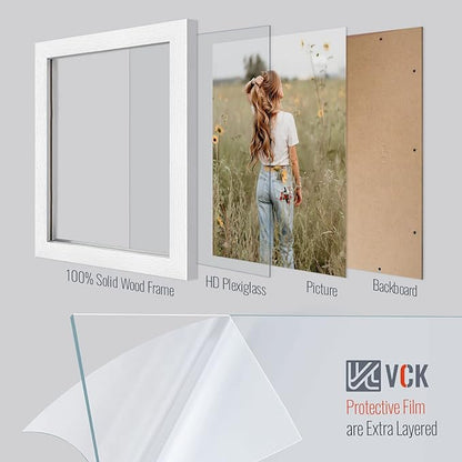 VCK 12x18 Picture Frames white Set of 6, Wide Border Wood Poster Frame, Multi-Directional Display Family Photos, Office Prints, Studio/Gallery Artwork, Woodgrain Series, Wall Hanging