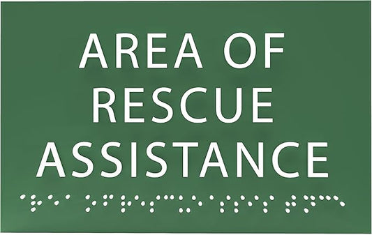 6" X4" Area of Rescue Assistance Sign- Tactile Graphics Grade 2 Braille Text ADA Compliant Sign |ADA Compliant Plastic Signs for Schools, Offices, Businesses, Apartments & Restaurants