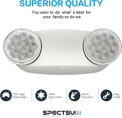 SPECTSUN 12 Pack LED Emergency Lighting Fixture with Battery Backup and Bug Eye Heads-US Standard Emergency Light Combo-Compact Design–Thermoplastic Housing for Indoor Outdoor