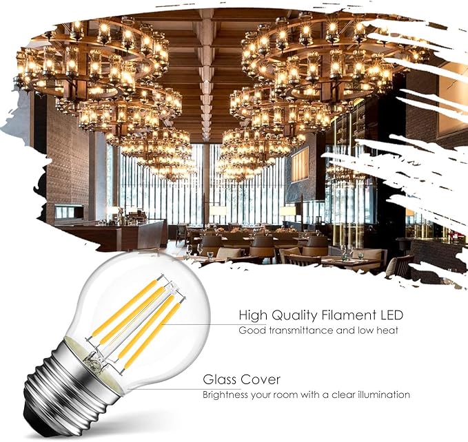 LVWIT G14 LED Filament Globe Bulb 4.5W(60W Equivalent), Dimmable 2700K Warm White Light E26 Screw Base, Decorative Edison Light Bulb, UL-Listed(12-Pack)