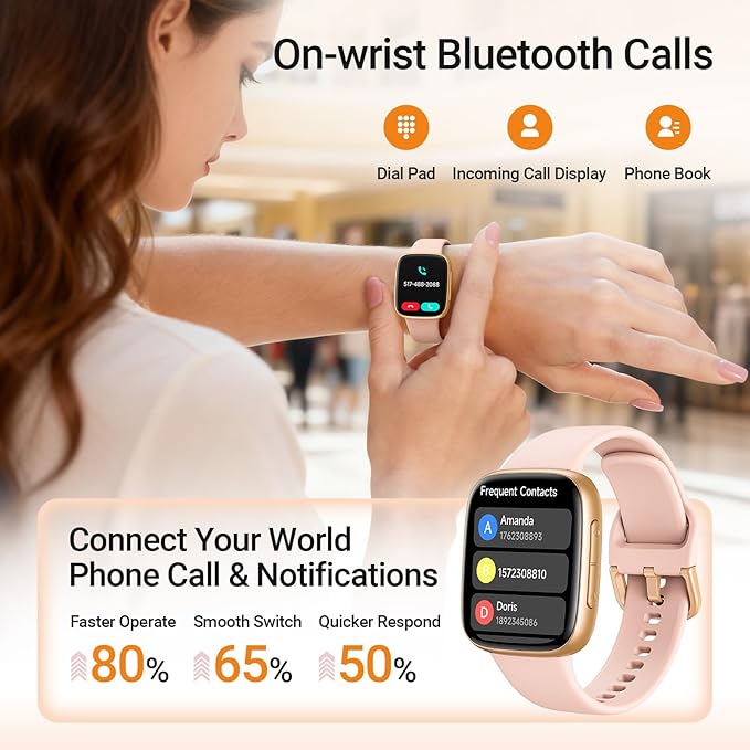 Fitpolo Smart Watch for Women, 1.85" AMOLED Fitness Tracker with Bluetooth Call, Heart Rate/Sleep/SPO₂ Monitor, 100+ Sports Modes, 3ATM Waterproof Smartwatch for Android/iPhone, Includes 2 Bands