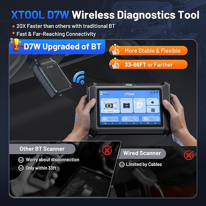 XTOOL D7W OBD2 Scanner Diagnostic Tool: 2026 Wireless Ver. of D7/D7S/D7BT, Bidirectional Scan Tool with ALL System Diagnostic, PMI, ECU Coding, 39+ Resets, 3-Year Updates, CAN FD/DoIP, Scanner for Car