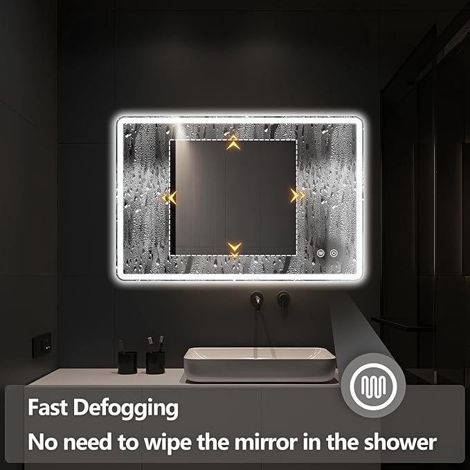 Niccy Led Mirror for Bathroom, 36"x24" Frameless Frontlit and Backlit Mirror for Wall Lighted Mirror with Bedroom 3 Color, Defogger, Explosion-Proof, HD Glass, IP65 Vanity Mirror Horizontal/Vertical